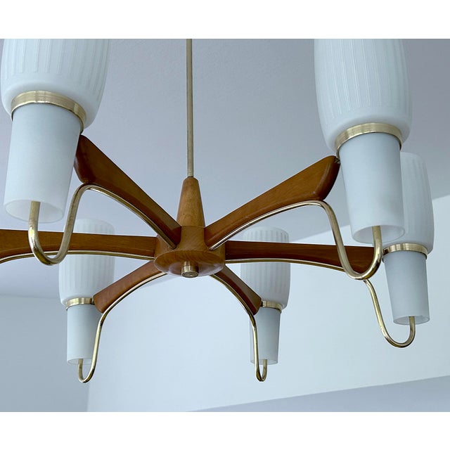 Large Pendant Light in Glass and Teak from Temde, 1960s For Sale - Image 9 of 18