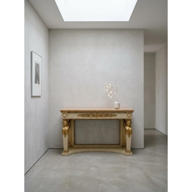 Italian Late 18th Century Italian Neo-Classical Patinated Wood, Giltwood, and Sienna and Breccia Pernice Marble Console Table With Caryatids Legs For Sale - Image 3 of 5