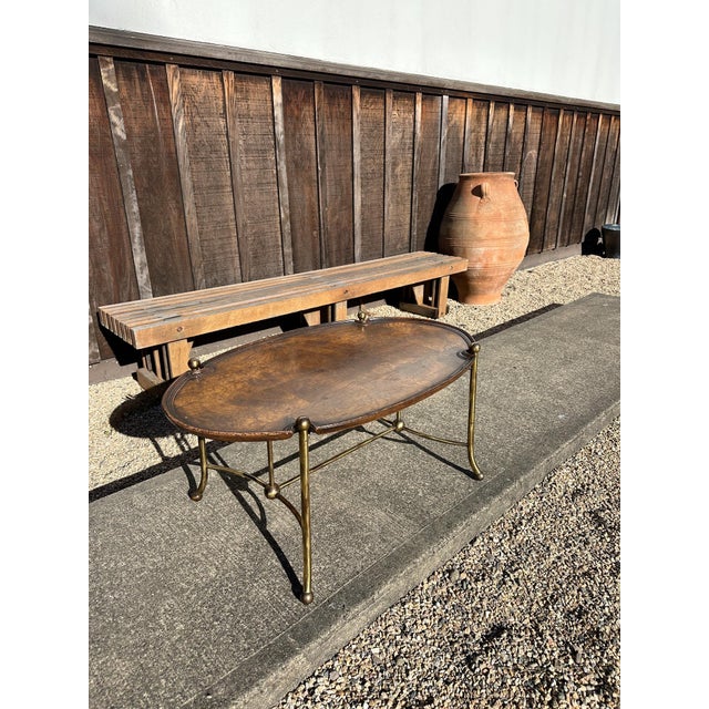Late 20th Century Late 20th Century Patch Burl Wood Top + Brass Base Oval Coffee Table For Sale - Image 5 of 13