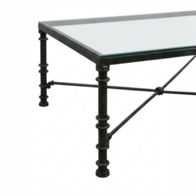 Voguish Brutalist coffee table in rich faux Verdigris paint finish, made in the USA c 1980's. The table features a metal...