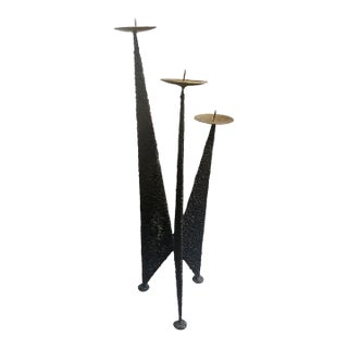 1980s Brutalist Iron and Brass Italian Three Arms Candelabra For Sale