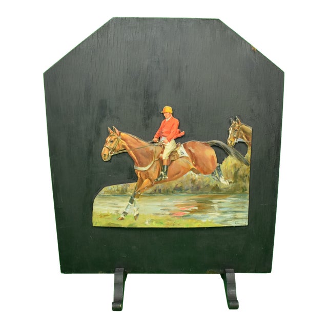 Mid 20th Century Hand-Painted Steeplechaser #3 Doorstop/ Wood Slat Screen For Sale