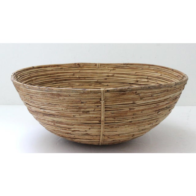 Rustic Artisan Handwoven Reed Basket 19" Diam For Sale - Image 3 of 11