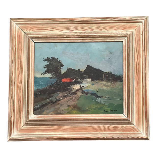 Arne Aspelin, Coastal Landscape with Cottage, 1960s, Oil on Panel, Framed For Sale