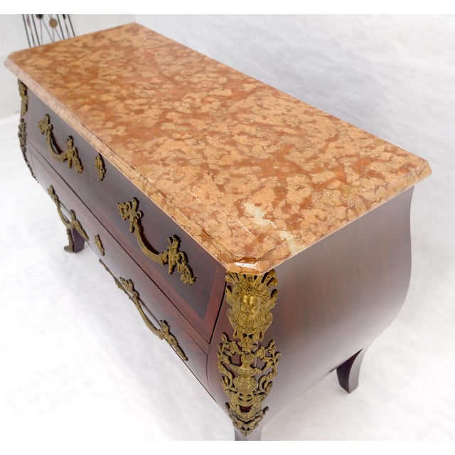 Late 20th Century Louis XV Bombe Style Bronze Mounted Mahogany Rouge Marble Top Commode Dresser For Sale - Image 5 of 17