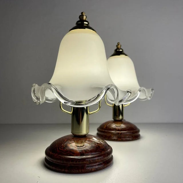 Mid-Century Modern Vintage Italian Table Lamp in Murano Glass, 1980s, Set of 2 For Sale - Image 3 of 11