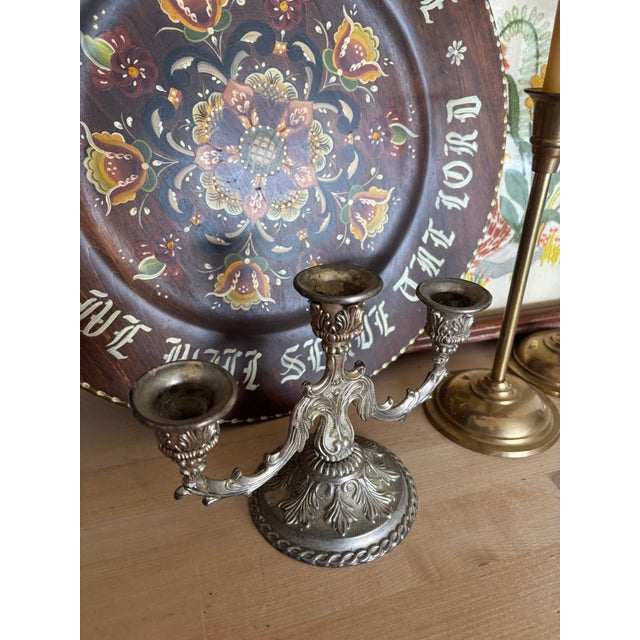 Late 20th Century Vintage Ornate 3-Arm Candelabra For Sale - Image 5 of 12