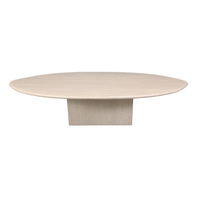 Vintage Oval Travertine Coffee Table, 1970s For Sale