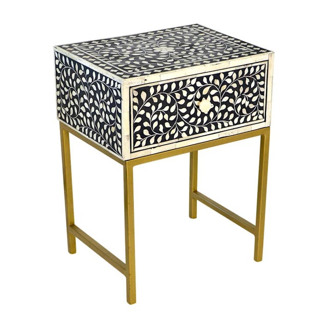 Contemporary Black Bone Inlay Bedside Table For Sale - Image 3 of 3