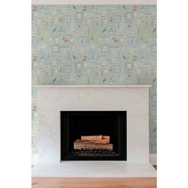 Mahjong Tile Grasscloth Wallpaper by House Party | Green Dragon | 6 Yards For Sale - Image 9 of 9