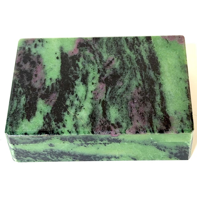 Modern Italian Green & Plum Specimen Marble Box, Alabaster Interior, Florence, 1970s For Sale - Image 3 of 15