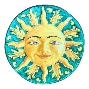 Vintage Italian Glazed Ceramic Sun Plaque