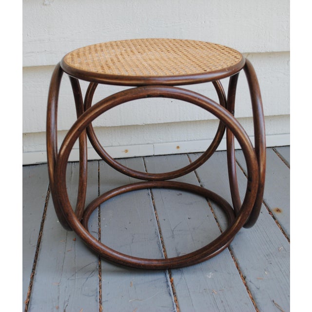 Mid 20th Century 1960s Bentwood and Wicker Round Stool Ottoman For Sale - Image 5 of 5