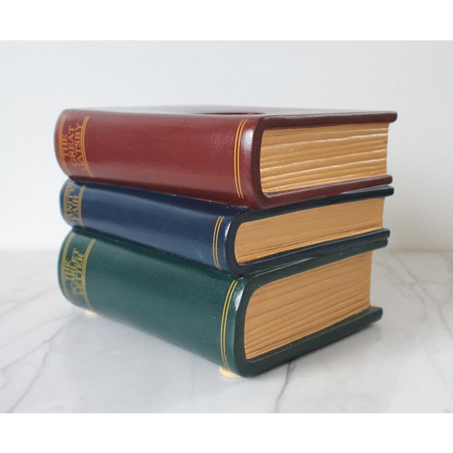 Vintage ceramic stack of books tissue box cover. Made by Bandwagon Inc. Dated 1995. Some minor flaws. Pictured. No chips...