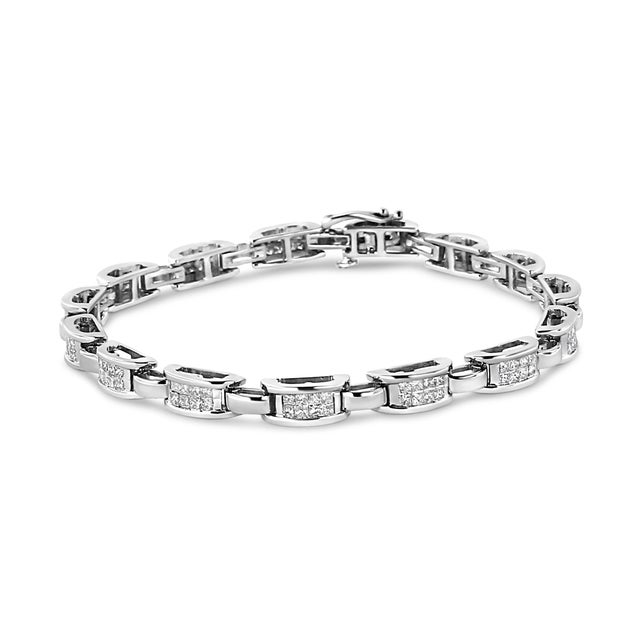 Early 21st Century 14K White Gold 2.00 Cttw Invisble-Set Princess Diamond Link Bracelet (I1-I2 Clarity, I-J Color) - 7.25" For Sale - Image 5 of 7