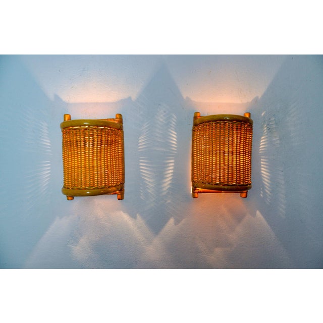 Rattan Sconces, France, 1960, Set of 2 For Sale - Image 4 of 8