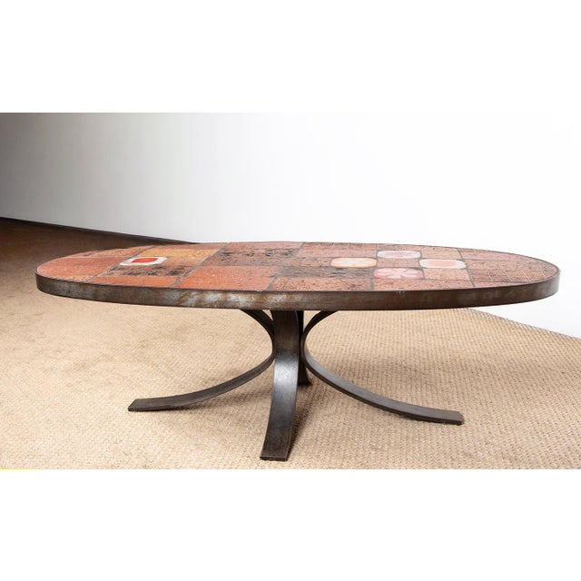 Coffee Table in Lava Stone, Ceramic and Steel by Jean Jaffeux, 1960s For Sale - Image 10 of 15