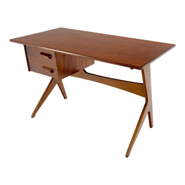 Danish Mid-Century Modern Teak Asymmetrical Z Shape Base Low Profile Desk For Sale