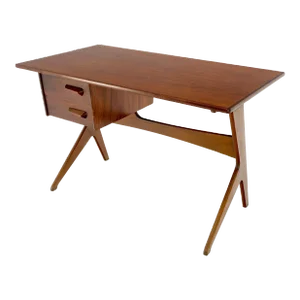Danish Mid-Century Modern Teak Asymmetrical Z Shape Base Low Profile Desk