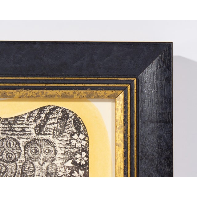 Japanese Limited Edition Woodblock Print of Owls by Yoichi Kenmoku For Sale - Image 3 of 7