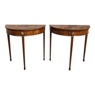 Maitland-Smith Federal Style Demi-Lune Console Tables-A Pair For Sale