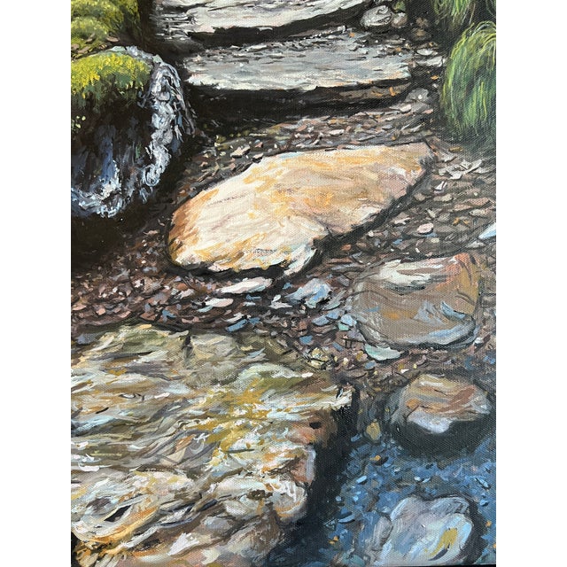 Original landscape oil painting by Steve Schaaf, capturing a peaceful misty woodland path with remarkable depth and...