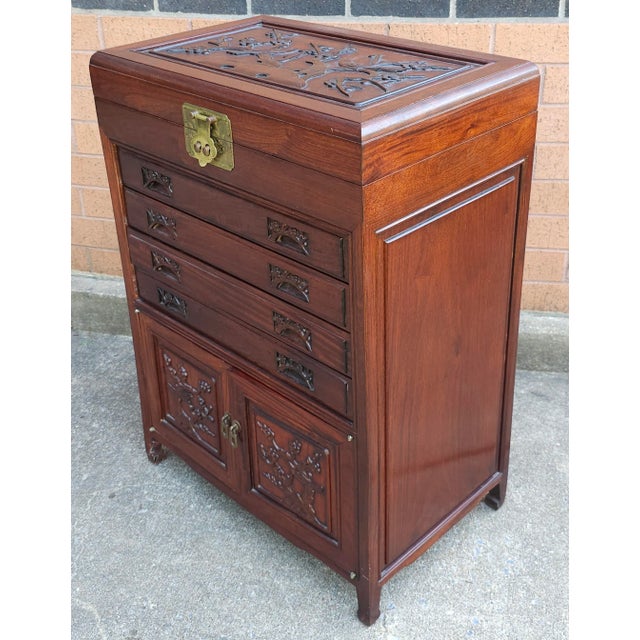 Mid-20th Century Chinese Carved Rosewood Siver Chest Cabinet For Sale In Washington DC - Image 6 of 12