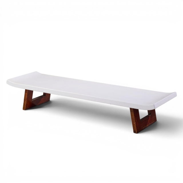 Mid-Century Modern Paul Frankl for Johnson Furniture Company Mid Century Cork and Mahogany Coffee Table Bench For Sale - Image 3 of 9