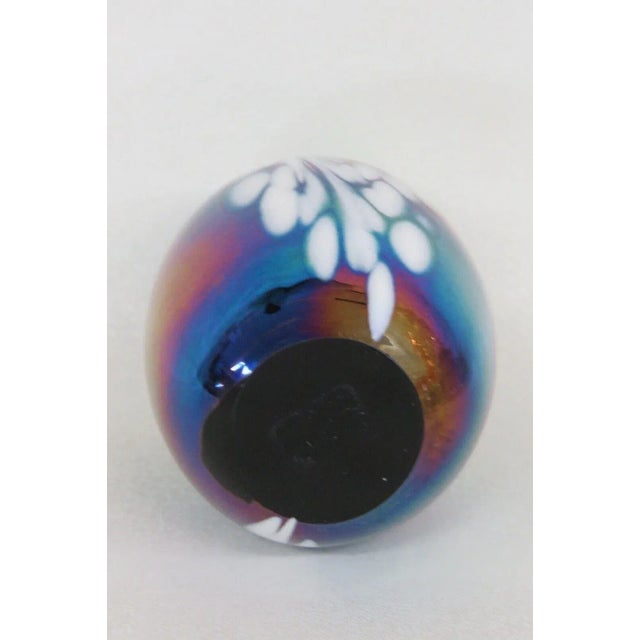 White Art Glass Iridescent Rainbow and White Swirl Egg Shape Paperweight For Sale - Image 8 of 10