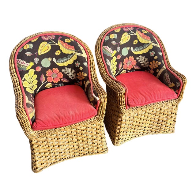 Vintage Boho Chic Wicker Lounge Chairs - A Pair For Sale