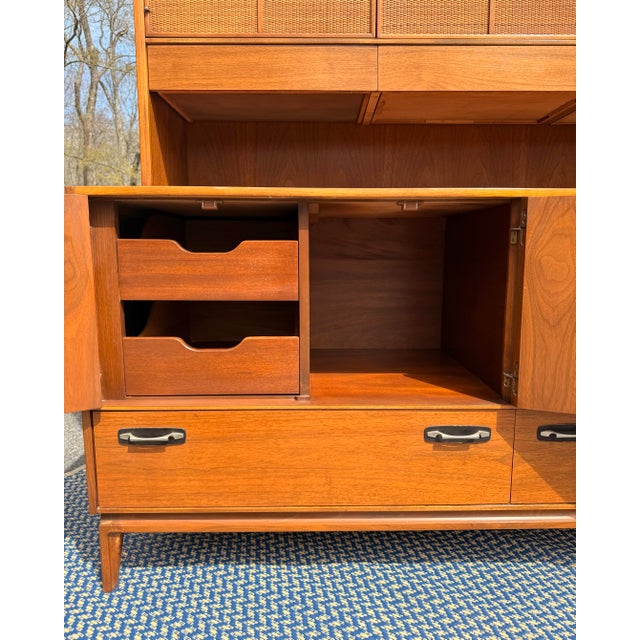Wood Mid-Century Caldwell Teak Cabinet Hutch With Caned Cabinet Doors For Sale - Image 7 of 10
