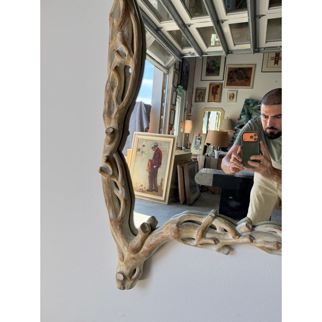 Beige 1970’s Italian Coastal Carved Branch - Faux Bois Wood Wall Mirror For Sale - Image 8 of 12