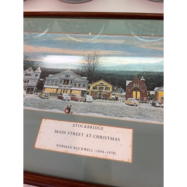 Vintage Norman Rockwell Stockbridge Main Street at Christmas Framed Offset Lithograph Print Reproduction For Sale - Image 11 of 13
