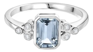 Contemporary Style 14k Gold Aquamarine Diamond Ring Size 7