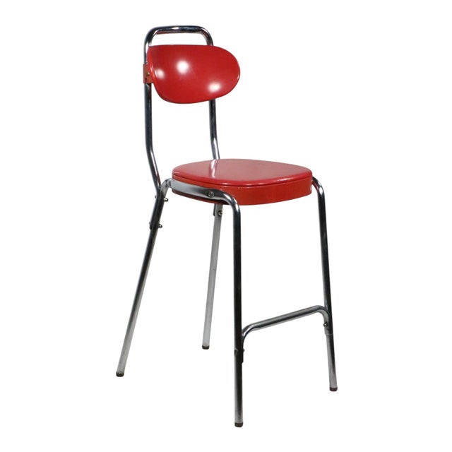 Mid 20th Century VintageMid Century Chrome and Red Counter Stool by Cosco For Sale - Image 9 of 12