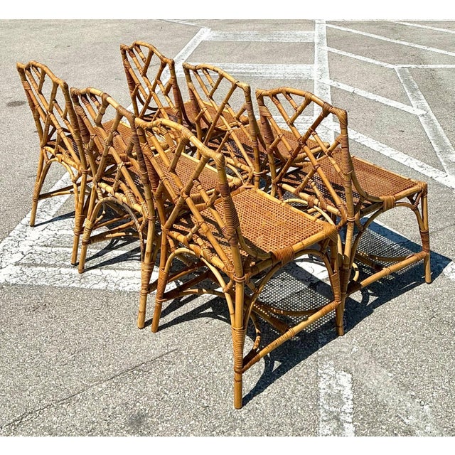 Late 20th Century Vintage Chinese Chippendale Rattan Dining Chairs - Set of 6 For Sale - Image 5 of 12
