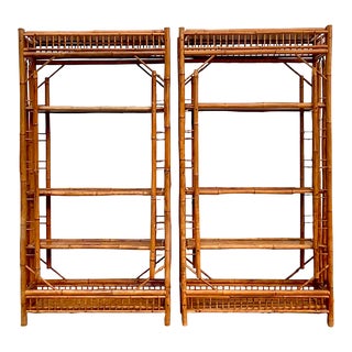 Vintage Coastal Tortoise Bamboo Etagere - a Pair For Sale
