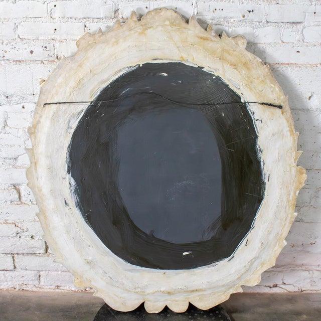 Early 20th Century Art Deco Large Distressed Plaster Mirror Round Acanthus Foliate Frame Style of Serge Roche For Sale - Image 9 of 17