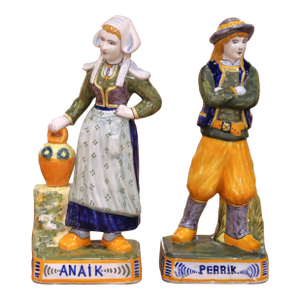 19th Century French Quimper Faience Perrik and Anaik Breton Figures