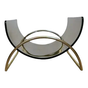 1970s Gallotti & Radice Attributed Smoked Crystal and Brass Magazine Rack