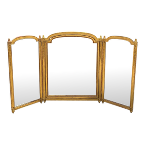 Antique Louis XVI Style Giltwood Tryptic Vanity Table Mirror