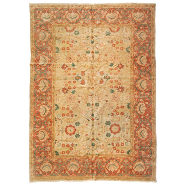 Late 20th Century Late 20th Century Beige Ivory Green Rust Room Size Rug Persian Sultanabad Design For Sale - Image 5 of 5