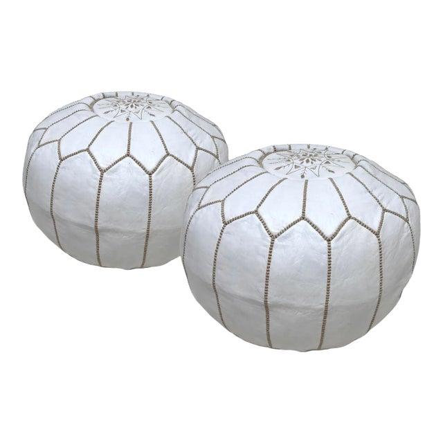 Moroccan Leather Pouf Ottoman Covers - a Pair For Sale