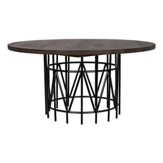 Silberman Dining Table, Dark Walnut W/Black Iron Base For Sale