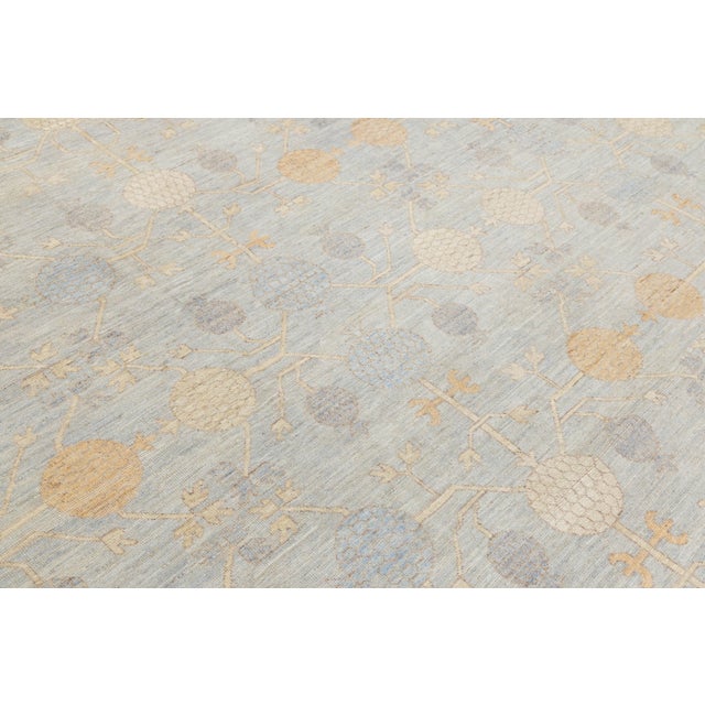 14x21 Modern Khotan HandKnotted Wool Rug – Blue, Ivory & Gold Pomegranate Design For Sale - Image 10 of 11