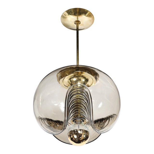 Mid-Century Smoked Glass Undulating Pendant Chandelier by Peill & Putzler For Sale