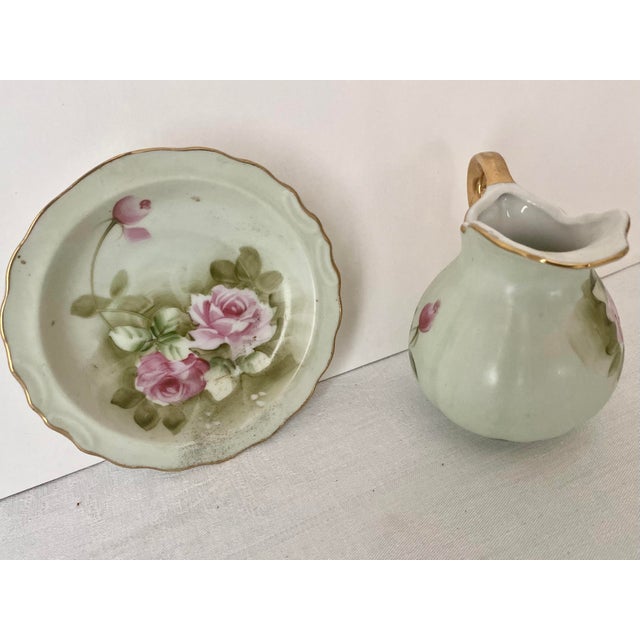 Mid 20th Century Lefton China "Heritage Green Rose" Mini Pitcher and Bowl/Saucer Set For Sale In Denver - Image 6 of 10