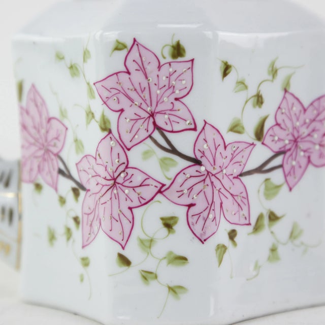 Antique Porcelain Teapot With Pink Floral Design and Delicate Handle For Sale - Image 10 of 11