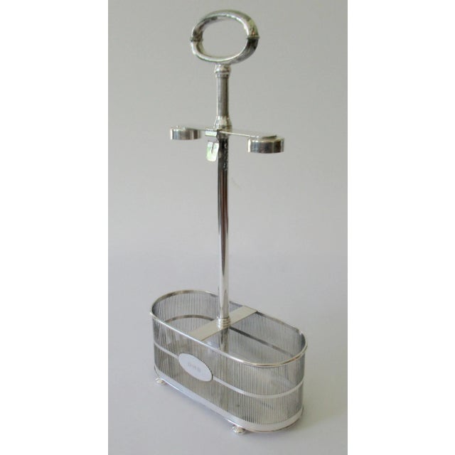 Apollo Woodwoking and Metal Corp Vintage English Bernard Rice & Sons (Mfr.) by Apollo Silversmith Co.(Designer) Dual Wine Holder,Bottle Carrier Caddy & Server For Sale - Image 4 of 13