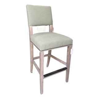 Bernhardt Bar Stool With Light Wood Legs and Pale Green Fabric For Sale